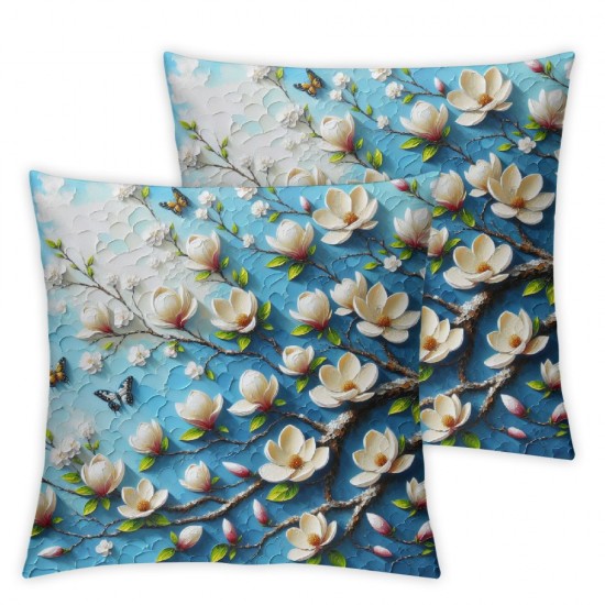 Ulloord Orchid Floral Throw Pillow Covers  Spring Butterfly Aesthetic Classic Oil Painting Art Blue Soft Velvet Washable Outdoor Home Hotel Bedroom Living Room Decor Cushion Cover