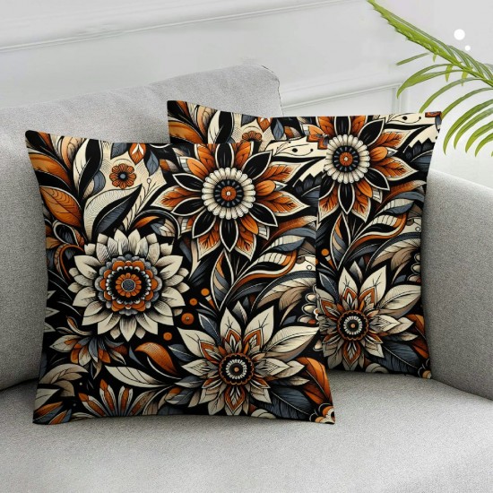 Ulloord Floral Throw Pillow Covers Leaf Orange Fruits Colorful Soft Velvet Fabric Living Room Bedroom Indoor Cushion Cover Square