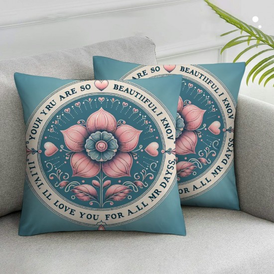 Ulloord Daisy Flower Throw Pillow Covers Plants Love Heart Modern Pretty Quote Decor Indoor Living Room Couch Bed Home Square with Zipper Cushion Cover