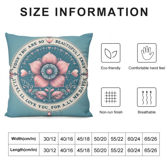 Ulloord Daisy Flower Throw Pillow Covers Plants Love Heart Modern Pretty Quote Decor Indoor Living Room Couch Bed Home Square with Zipper Cushion Cover