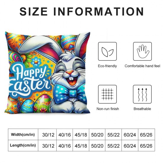 Ulloord Easter Rabbit Throw Pillow Covers Cartoon Egg Funny Striped Animal Flower Letters Colorful Soft Velvet Washable  Home Decorative Room Office Bedroom Couch Sofa Cushion Cover