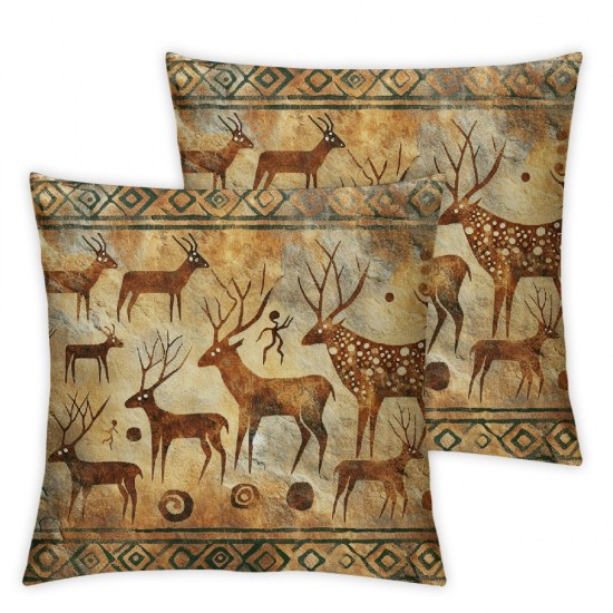 Ulloord Throw Pillow Cover Square Double Print Petroglyphs Cushion Case Office Sofa Hidden Zipper Polyester Pillowcase