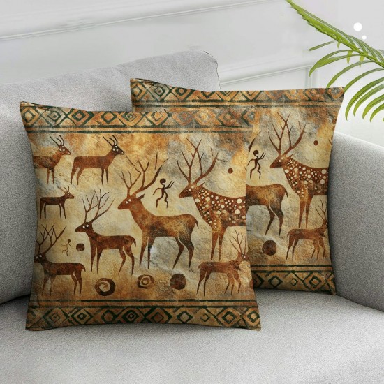 Ulloord Throw Pillow Cover Square Double Print Petroglyphs Cushion Case Office Sofa Hidden Zipper Polyester Pillowcase