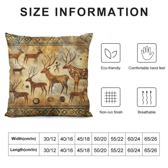 Ulloord Throw Pillow Cover Square Double Print Petroglyphs Cushion Case Office Sofa Hidden Zipper Polyester Pillowcase