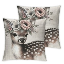 Ulloord Boho Deer Woodland Blush Girl Nursery Romantic Hidden Zipper Home Sofa Decorative Throw Pillow Cover Cushion Case  Square Design Printed Pillowcase