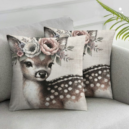 Ulloord Boho Deer Woodland Blush Girl Nursery Romantic Hidden Zipper Home Sofa Decorative Throw Pillow Cover Cushion Case  Square Design Printed Pillowcase