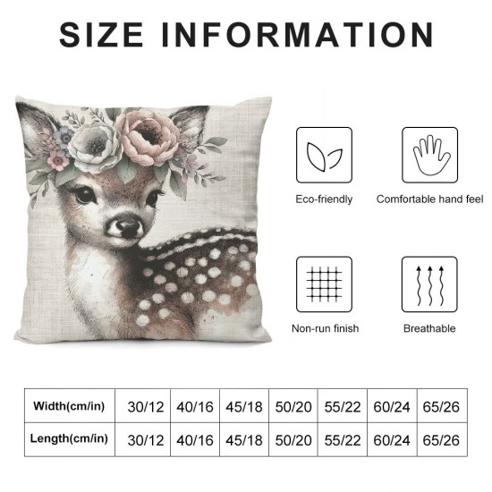 Ulloord Boho Deer Woodland Blush Girl Nursery Romantic Hidden Zipper Home Sofa Decorative Throw Pillow Cover Cushion Case  Square Design Printed Pillowcase