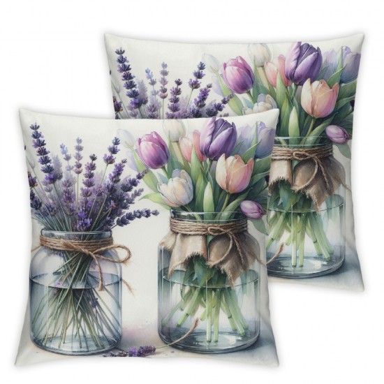 Ulloord Spring Pillow Covers Gray Throw Pillow Case Lavender Flower Truck Cushion Cover Floral Decorative Cushion Case for Home Office Couch,