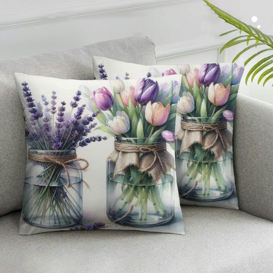 Ulloord Spring Pillow Covers Gray Throw Pillow Case Lavender Flower Truck Cushion Cover Floral Decorative Cushion Case for Home Office Couch,