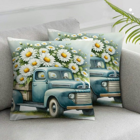 Ulloord Spring Daisy Pillow Covers Blue Gray Summer Floral Truck Throw Pillow Case  Decorative Cushion Cover for Office Home Sofa Couch Supplies,