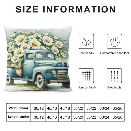 Ulloord Spring Daisy Pillow Covers Blue Gray Summer Floral Truck Throw Pillow Case  Decorative Cushion Cover for Office Home Sofa Couch Supplies,