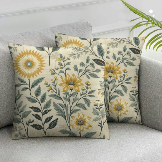 Ulloord Pillow Covers Yellow Floral Cushion Case Retro Oil Painting Flower Decorative Throw Pillow Case for Home Couch Sofa Living Room Decoration,