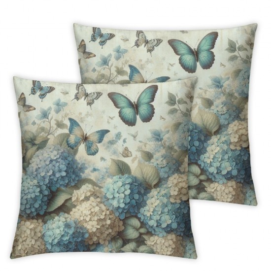 Ulloord  Hydrangea Flower Pillow Covers Spring Summer Throw Pillow Covers  Home Sweet Home Butterfly Throw Pillow Case Blue Purple Floral Cushion Cover for Home Office Couch Sofa,