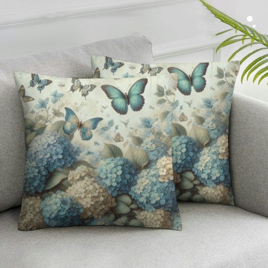 Ulloord  Hydrangea Flower Pillow Covers Spring Summer Throw Pillow Covers  Home Sweet Home Butterfly Throw Pillow Case Blue Purple Floral Cushion Cover for Home Office Couch Sofa,