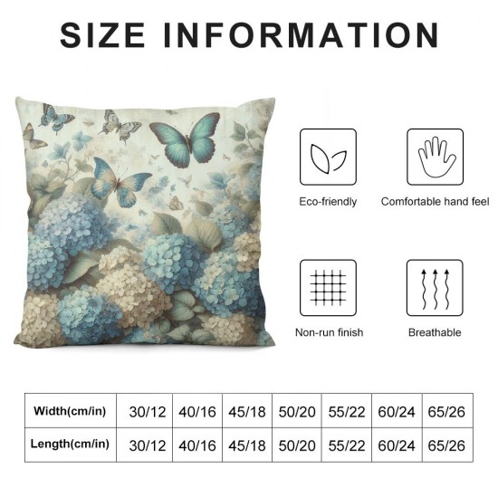 Ulloord  Hydrangea Flower Pillow Covers Spring Summer Throw Pillow Covers  Home Sweet Home Butterfly Throw Pillow Case Blue Purple Floral Cushion Cover for Home Office Couch Sofa,