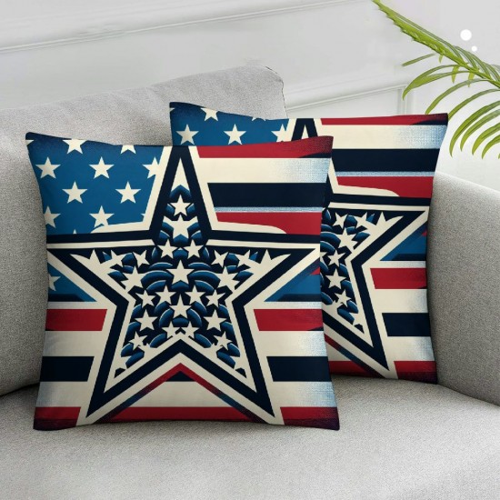 Ulloord Happy Pillow Covers American Flag Stars Stripes Cushion Case Cushion Cover for Home Office Sofa Couch Decoration Supplies,