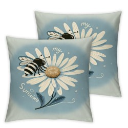 Ulloord Daisy Flower Throw Pillow Covers Blue White Pillow Case Summer Spring Bee Cushion Case for Home Indoor Outdoor Sofa Couch Office,