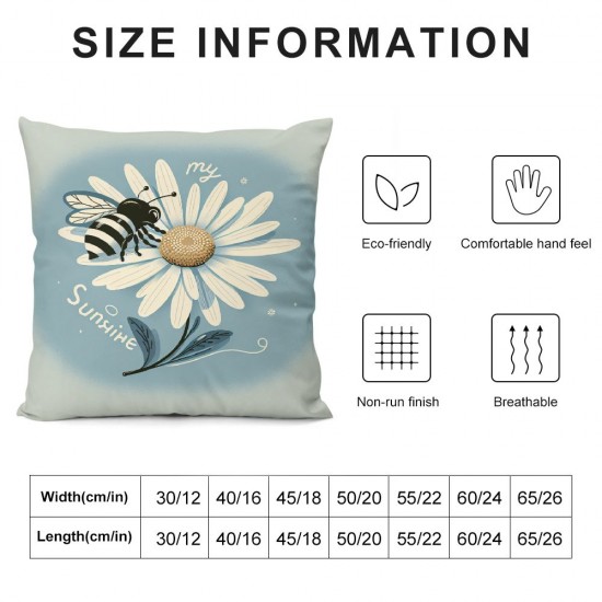 Ulloord Daisy Flower Throw Pillow Covers Blue White Pillow Case Summer Spring Bee Cushion Case for Home Indoor Outdoor Sofa Couch Office,