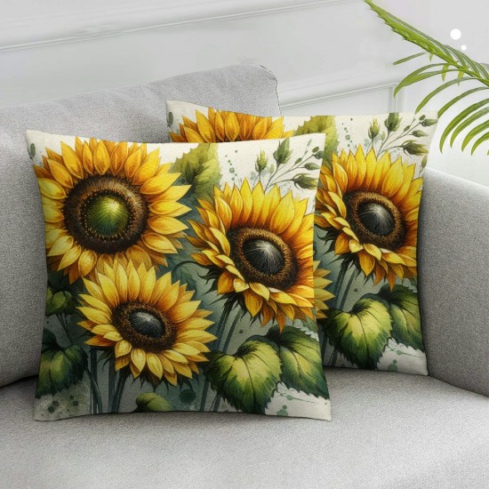 Ulloord Sunflower Pillow Covers Summer Farmhouse Throw Pillow Case Rustic Buffalo Plaids Floral Decorative Cushion Case for Holiday Indoor Outdoor Sofa Home,