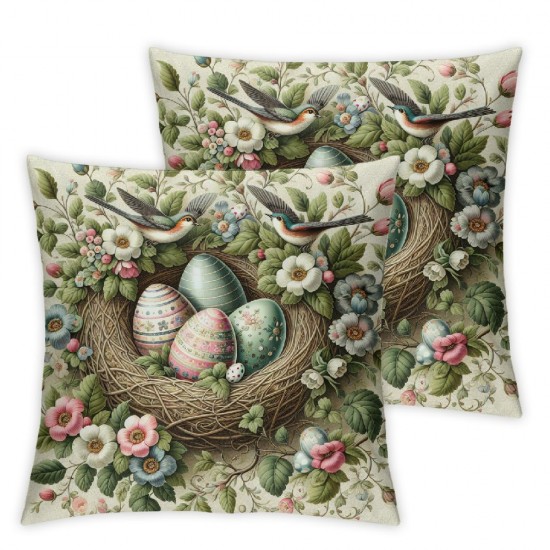 Ulloord Spring Pillow Covers  Floral Bird Eggs Green Throw Pillowcase Home Sofa Bedroom Living Room Holiday Cushion Case Decorations