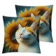 Ulloord  Spring Pillow Covers Orange Cat Sunflowers Throw Pillowcase Summer Home Sofa Bedroom Living Room Holiday Cushion Case Modern Decorations