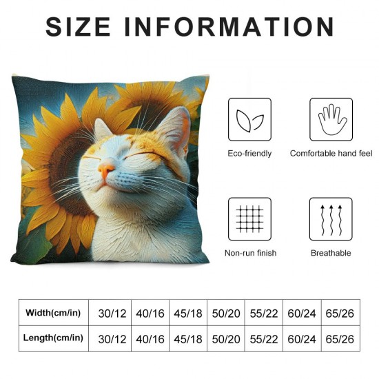 Ulloord  Spring Pillow Covers Orange Cat Sunflowers Throw Pillowcase Summer Home Sofa Bedroom Living Room Holiday Cushion Case Modern Decorations