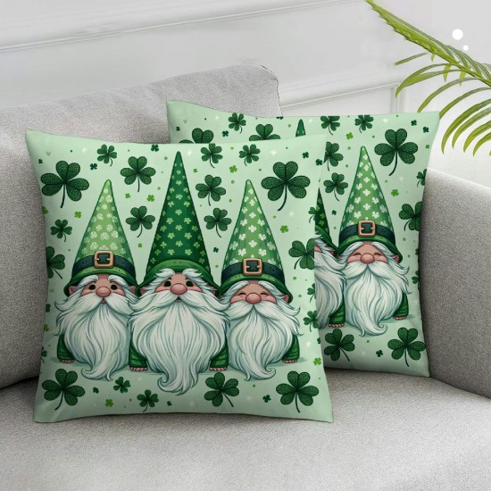 Ulloord St Patricks Day Pillow Covers Shamrock Gnomes Throw Pillowcase Green Home Sofa Decor Pillowcase Happy Farmhouse Decoration Cushion Cases