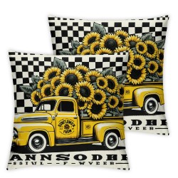 Ulloord  Sunflower Pillow Cover  Spring Summer Floral Truck Decorative Throw Pillow Case Buffalo Plaids Flower Home Sweet Home Cushion Cover for Home Office Farmhouse Sofa Decor,