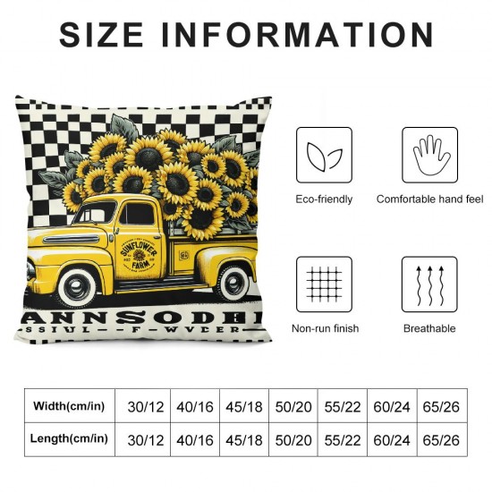 Ulloord  Sunflower Pillow Cover  Spring Summer Floral Truck Decorative Throw Pillow Case Buffalo Plaids Flower Home Sweet Home Cushion Cover for Home Office Farmhouse Sofa Decor,