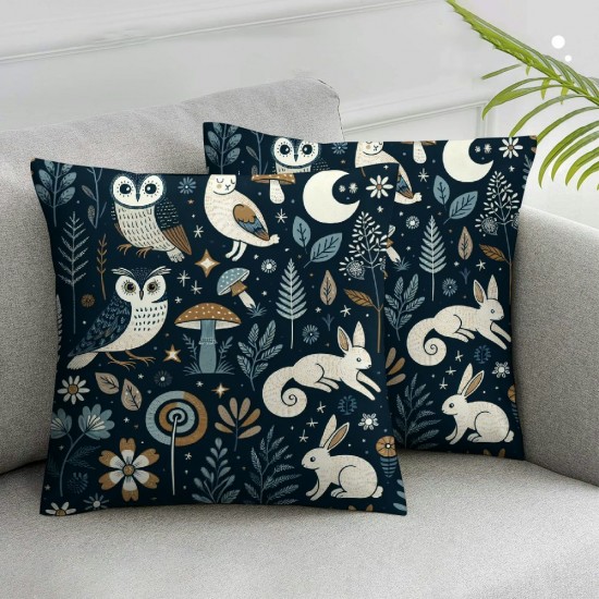 Ulloord Throw Pillow Case Dark Woodland Pillow Covers Decorative Animal Plants Cushion Case for Home Sofa Couch Office Decoration,