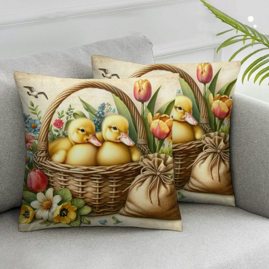 Ulloord Pillow Covers Spring Throw Pillow Case Watercolor Rabbit Flower Decorative Pillow Case Spring Cushion Cover for Farmhouse Home Sofa Decoration