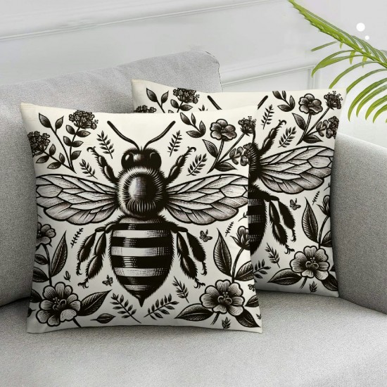 Ulloord Pillow Covers Yellow White Buffalo Plaids Bee Throw Pillow Case Summer Decorative Pillow Case Cushion Cover for Home Office Farmhouse Sofa,