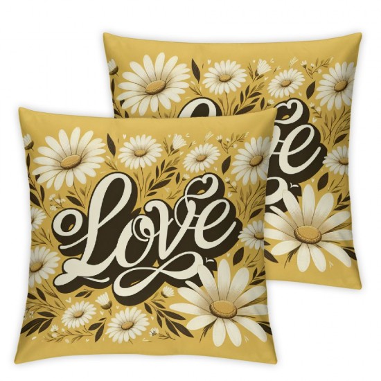 Ulloord  Daisy Flower Pillow Covers Spring Summer Home Sweet Home Throw Pillow Case Yellow Stripes Decorative Pillow Cushion Cover for Home Office Sofa Couch,