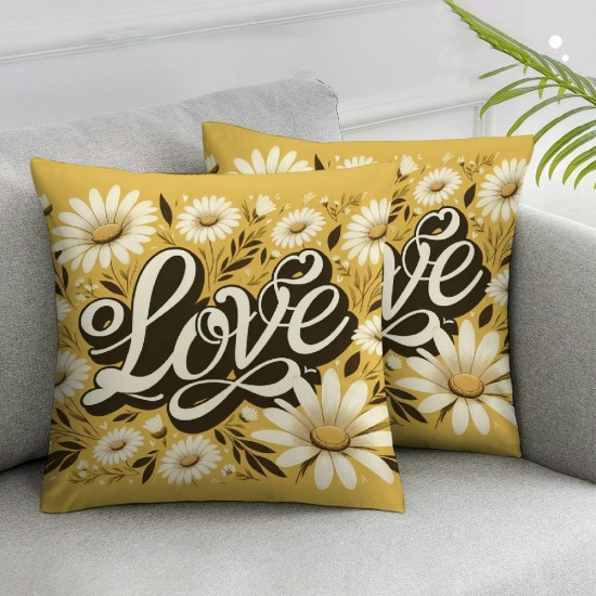 Ulloord  Daisy Flower Pillow Covers Spring Summer Home Sweet Home Throw Pillow Case Yellow Stripes Decorative Pillow Cushion Cover for Home Office Sofa Couch,