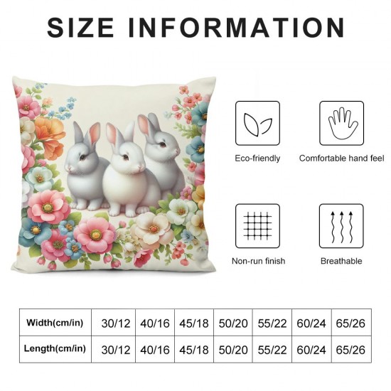 Ulloord Pillow Covers ” Rabbit Bunny Gnome Throw Pillow Case Floral Decorative Pillow Case Holiday Cushion Cover for Farmhouse Home Office Sofa Decoration,