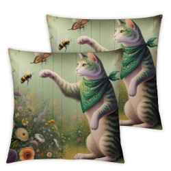 Ulloord Spring Pillow Covers Cat Butterfly Throw Pillowcase Blue Home Sofa Bedroom Living Room Holiday Cushion Case Decorations