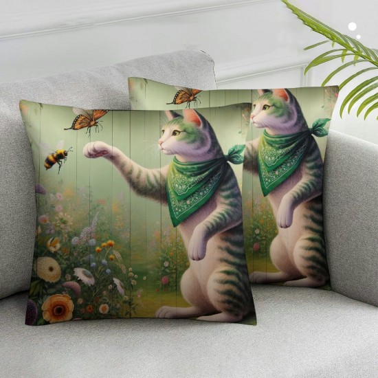 Ulloord Spring Pillow Covers Cat Butterfly Throw Pillowcase Blue Home Sofa Bedroom Living Room Holiday Cushion Case Decorations