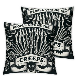 Ulloord Halloween Pillow Covers Give Me The Creeps Pillowcase Retro Holiday Farmhouse Throw Pillows Indoor Outdoor Couch Cushion Case for Home Sofa Decor