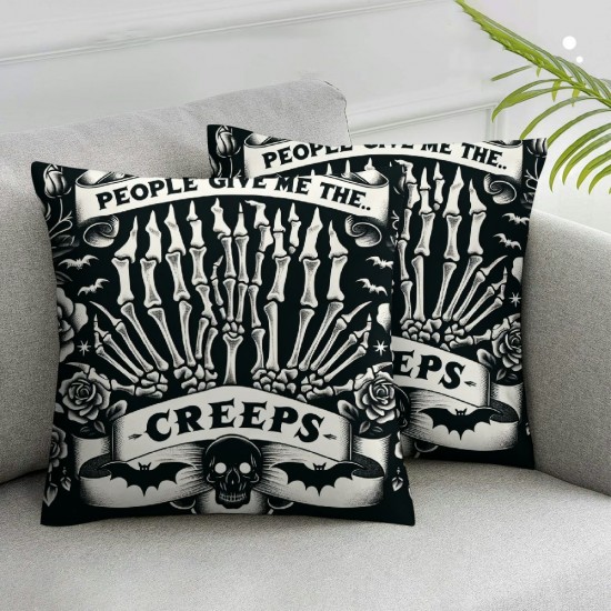 Ulloord Halloween Pillow Covers Give Me The Creeps Pillowcase Retro Holiday Farmhouse Throw Pillows Indoor Outdoor Couch Cushion Case for Home Sofa Decor