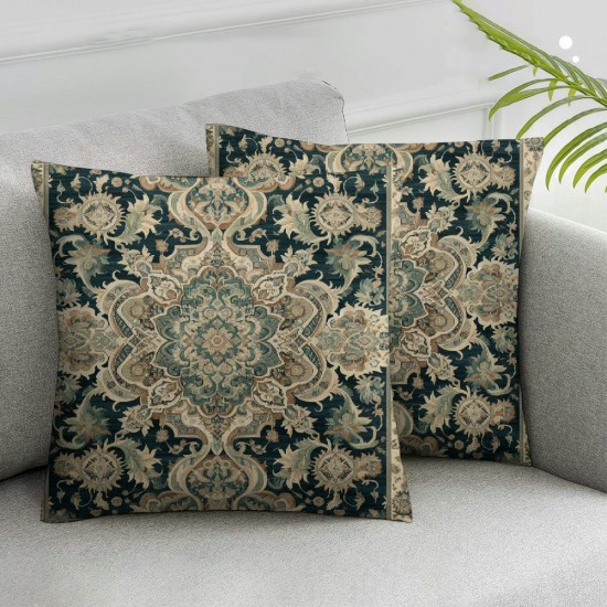 Throw Pillow Covers Rug Persian Carpet Double Sided Pattern Soft Pillow Case Cushion Cover Pillowcase for Couch Sofa Bed Decorative (Green)