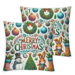 Christmas Throw Pillow Covers Snowman Wreath Pillow Cases Standard Size Christmas Tree Square Pillowcase for Sofa Home Decor at Living Bedroom Outdoor