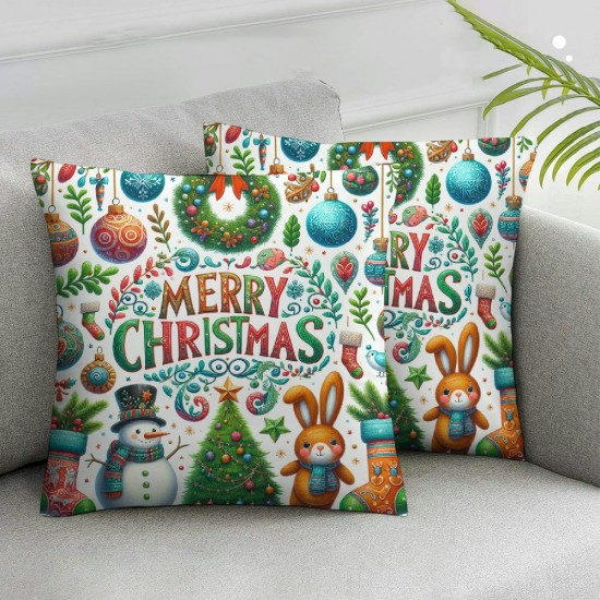 Christmas Throw Pillow Covers Snowman Wreath Pillow Cases Standard Size Christmas Tree Square Pillowcase for Sofa Home Decor at Living Bedroom Outdoor