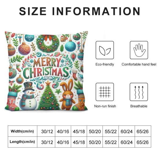 Christmas Throw Pillow Covers Snowman Wreath Pillow Cases Standard Size Christmas Tree Square Pillowcase for Sofa Home Decor at Living Bedroom Outdoor