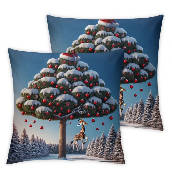 Christmas Pillow Covers Christmas Tree Cat Throw Pillow Covers Winter Pillowcase Home Decor Living Room House Decorative Cushion Case for Sofa Couch