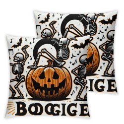 Ulloord  Halloween Pillow Covers  Boot Spookin' Boogie Pillowcase Dancing Skeleton Holiday Farmhouse Throw Pillows Indoor Outdoor Couch Cushion Case for Home Sofa Decor