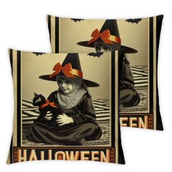 Ulloord  Halloween Pillow Covers Retro Witch Cat Pillowcase Pumpkins Holiday Farmhouse Throw Pillows Indoor Outdoor Couch Cushion Case for Home Sofa Decor