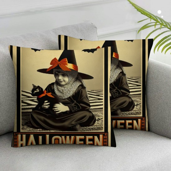 Ulloord  Halloween Pillow Covers Retro Witch Cat Pillowcase Pumpkins Holiday Farmhouse Throw Pillows Indoor Outdoor Couch Cushion Case for Home Sofa Decor