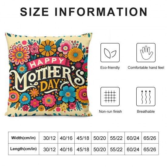 Ulloord Happy Mothers Day Pillow Covers Flowers Floral Throw Pillow Case Home Sofa Bedroom Living Room Cushion Case Farmhouse Decorations