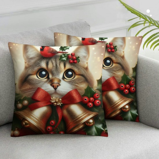 Ulloord Christmas Pillow Covers Cat Red Throw Pillow Covers Christmas Winter Pillowcase Home Decor Living Room House Decorative Cushion Case for Sofa Couch