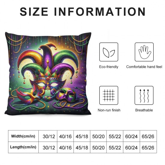 Mardi Gras Pillow Covers Masquerade Mask Throw Pillow Covers Black Living Room Decorative Pillowcase Cushion Case for Sofa Couch